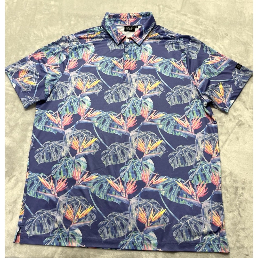 Sunday Swagger Polo Men XL Purple Leaves UPF 40 Performance Wrinkle Resistant